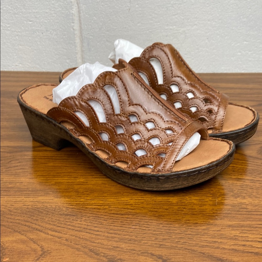 NWOB Josef Seibel Rebecca 23‎ Brown Leather Mules with Wedge Heel EU37/US6-6.5